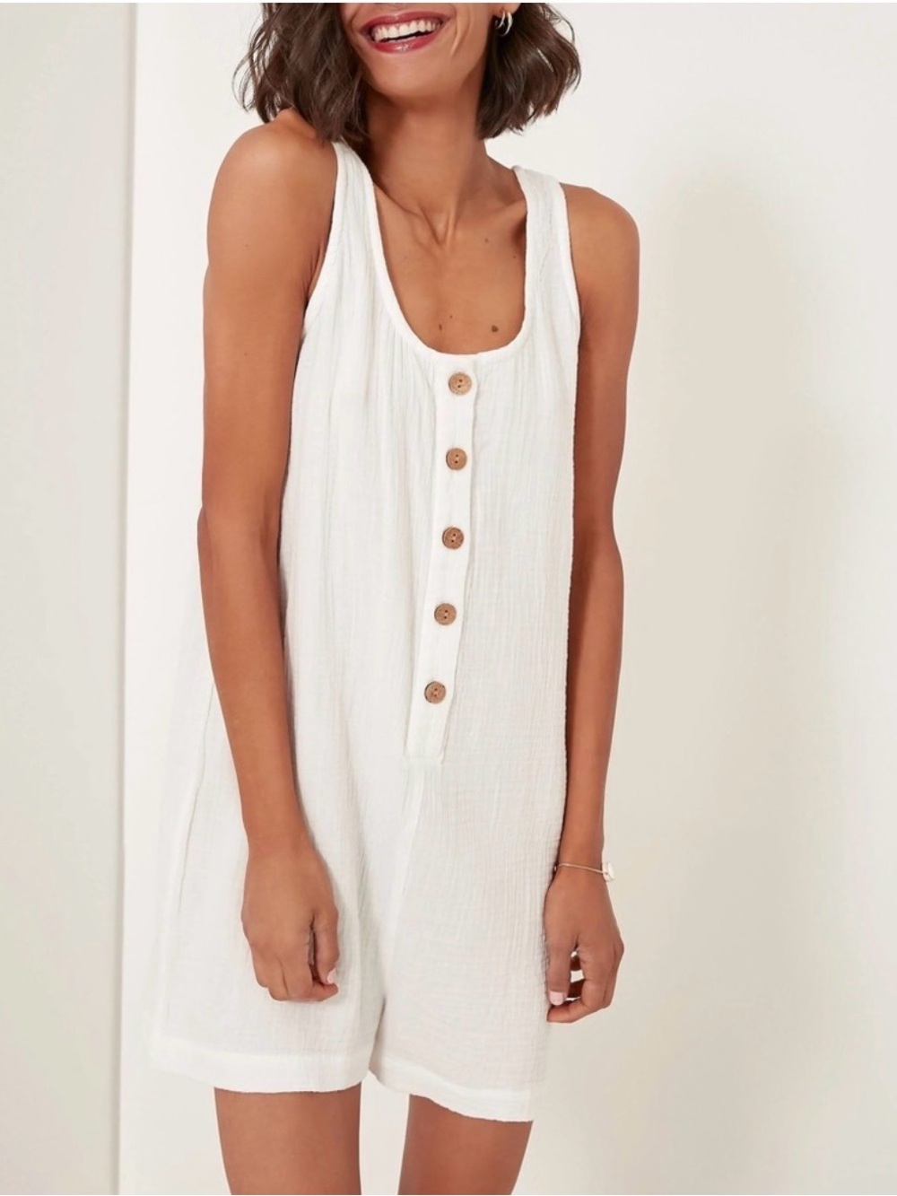 Faherty Dream Cotton Gauze Jamesport Romper White Organic Cotton Size M